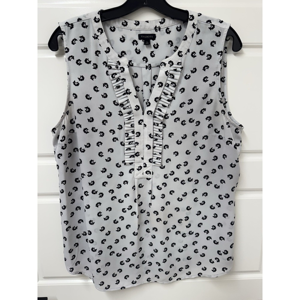 Large Talbots Blouse Top Sleeveless Career Polyester Excellent  Gray Black A0